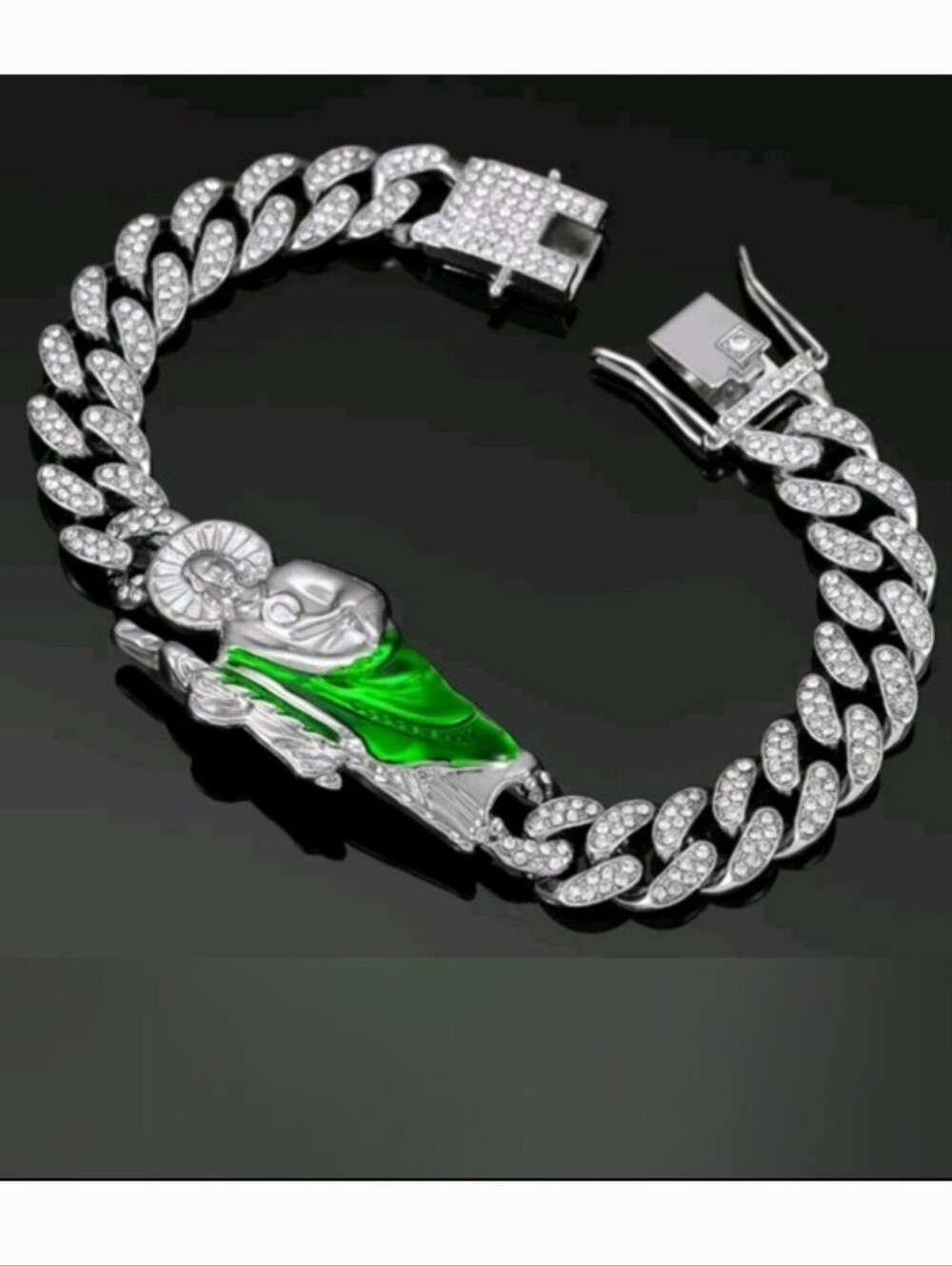 Silver Iced-Out Miami Cuban link Saint Jude  bracelet. Brand New & Solid. UNISEX